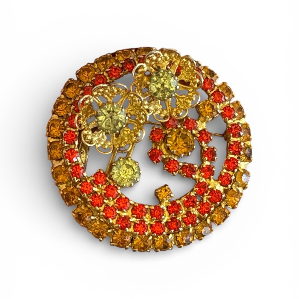 Vintage Juliana Orange & Red Floral Brooch